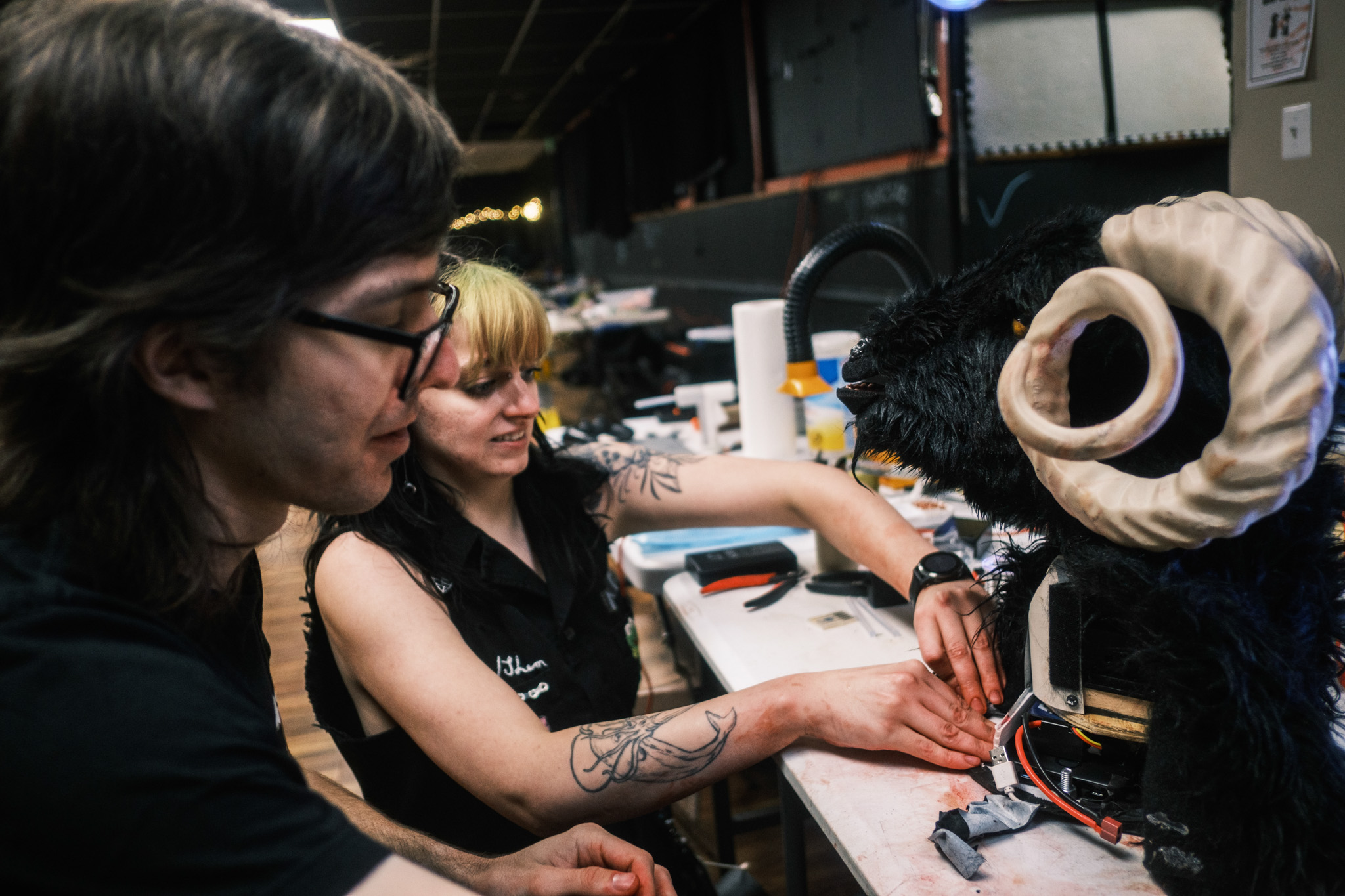 Mace and Peter work on goat head